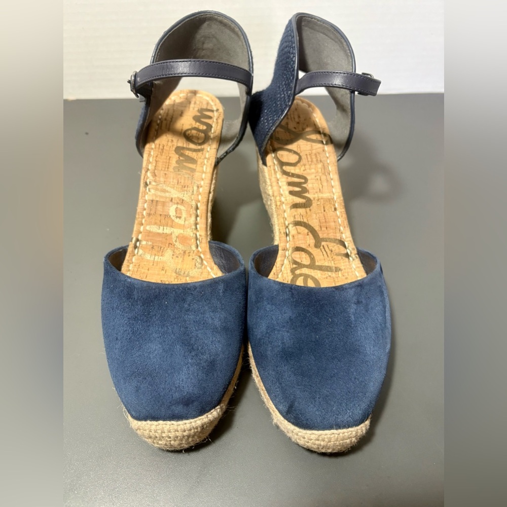 SAM EDELMAN Payton Navy Blue Suede Espadrille Wedge Sandals - Picture 3 of 6